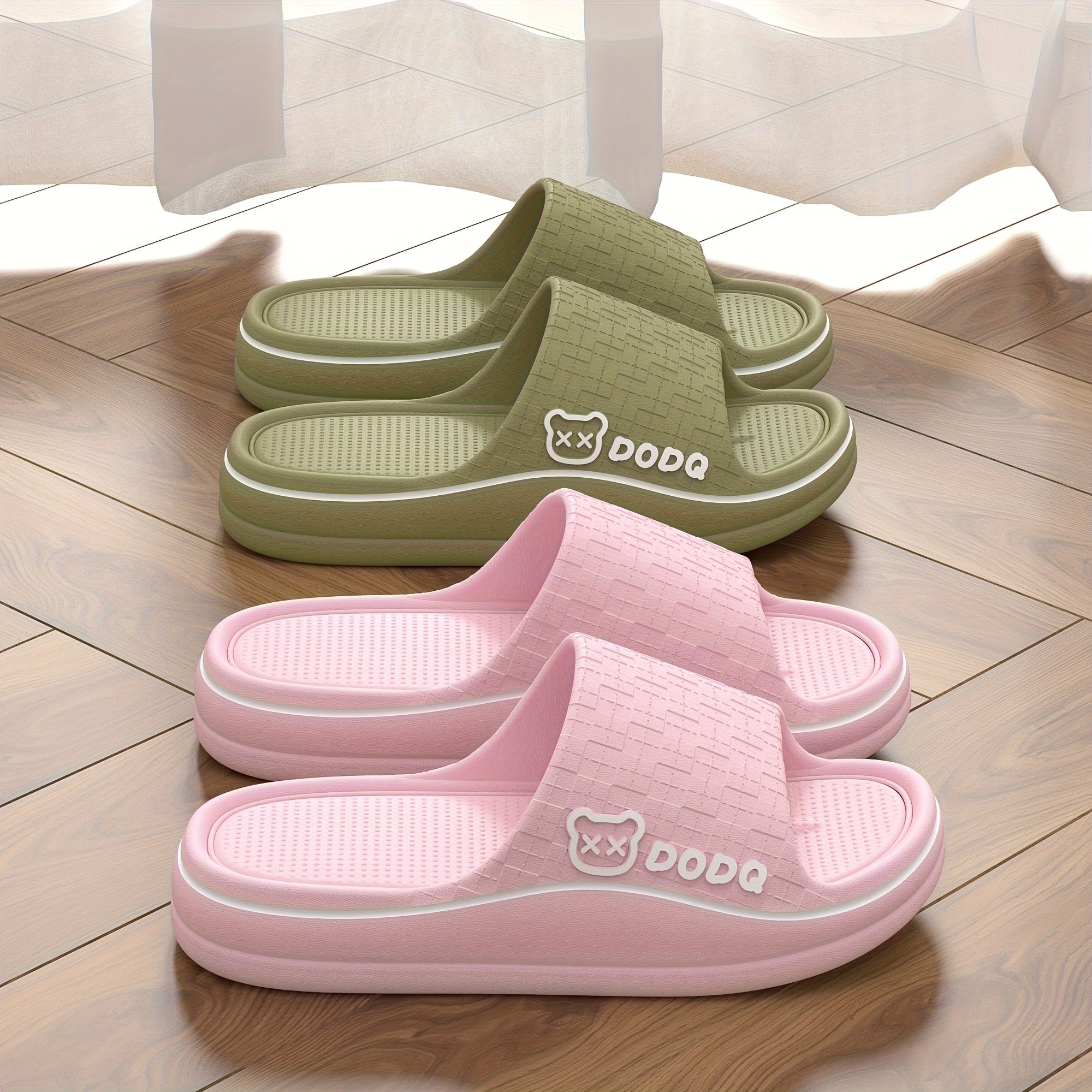 Women's Lightweight EVA Bath Slippers Non-Slip Summer House Shoes Pink & Green