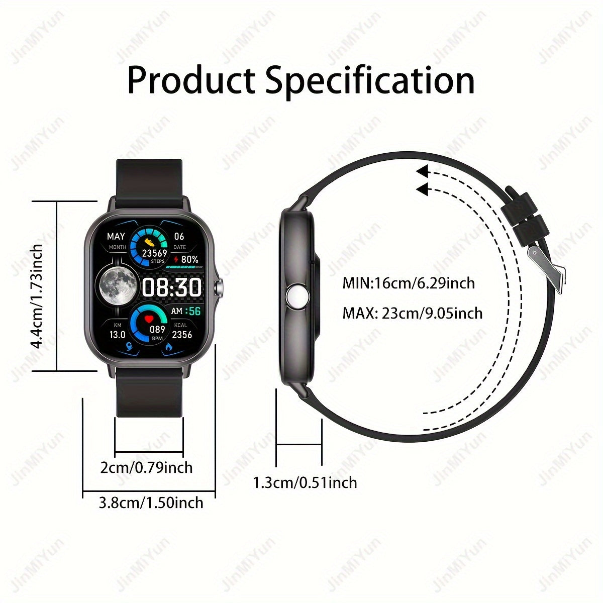 Smartwatch with 4.65cm Full Screen Touch Display Rose Golden Black Fitness Tracker Music Control