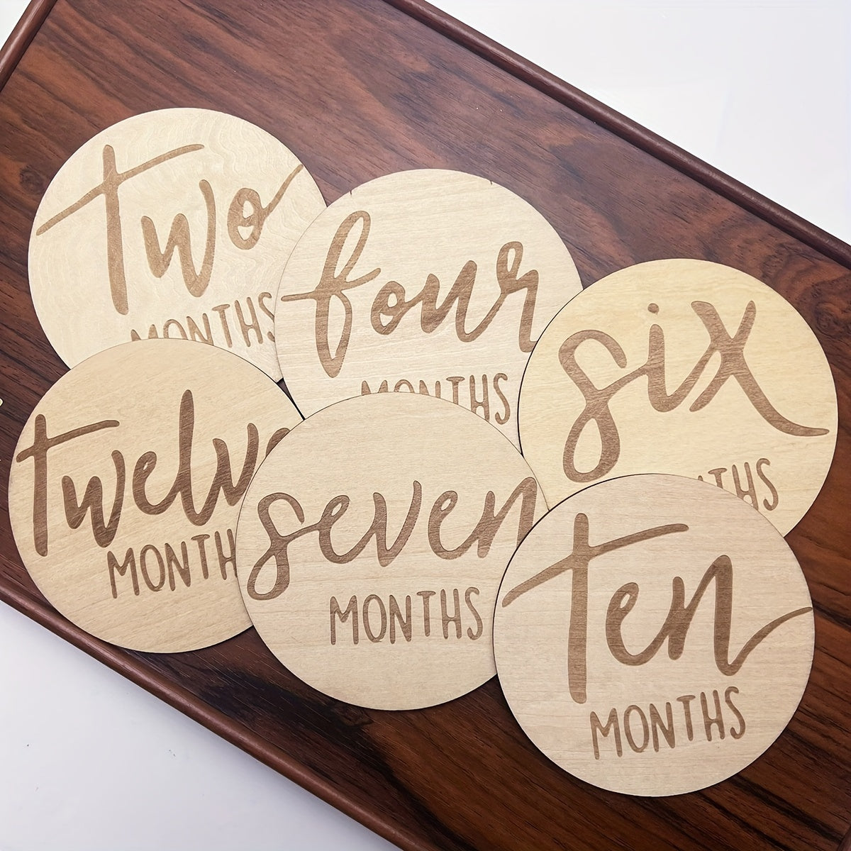 Set of 6 Wooden Double-Sided Milestone Cards for Monthly and First Year Growth
