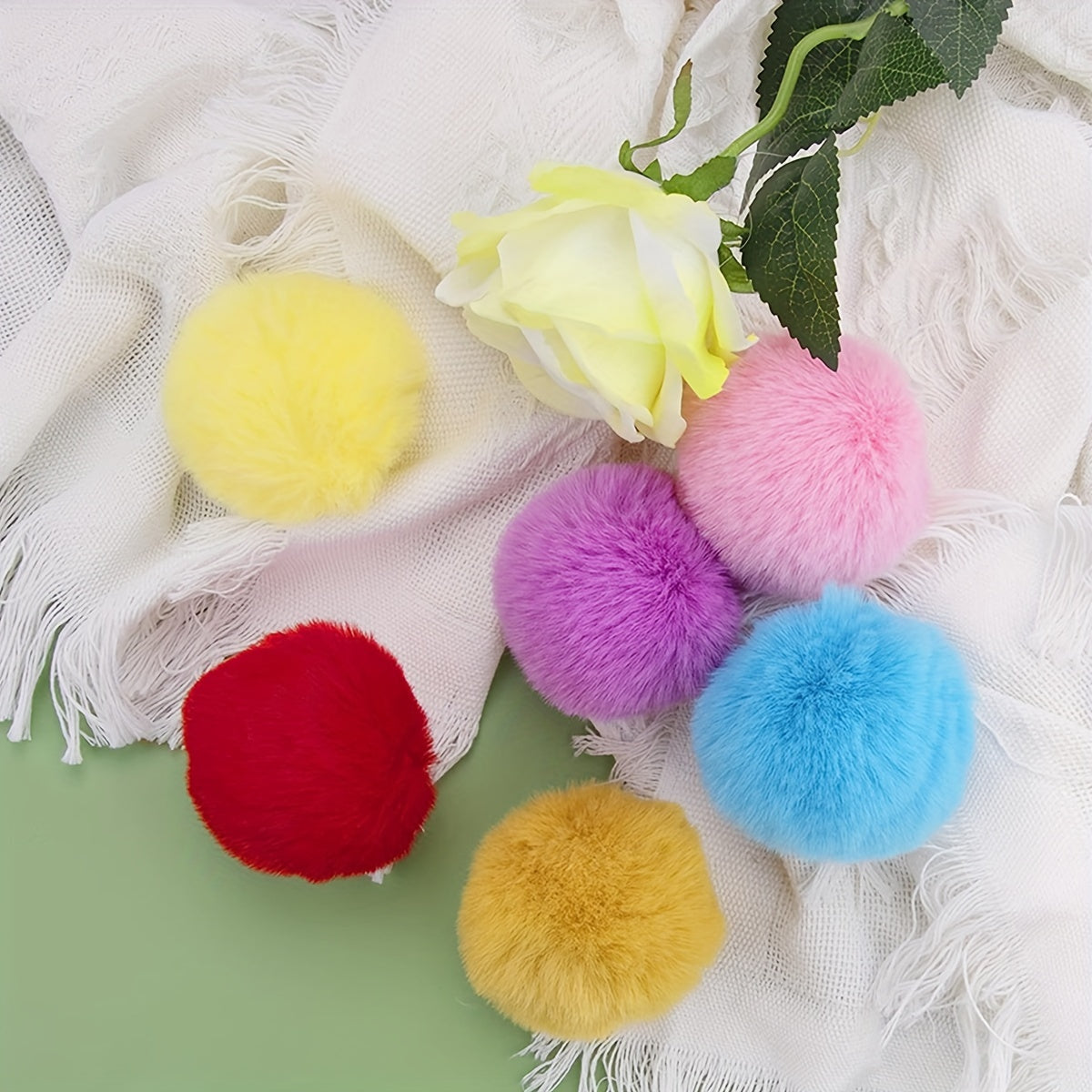 Set of 20 8cm Faux Rabbit Fur Pom Pom Keychains Fluffy Balls for Hats Bags and Accessories