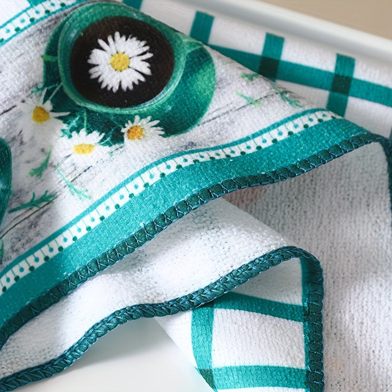 Polyester Kitchen Towels in Plaid Flower Design, Set of 6 or 12