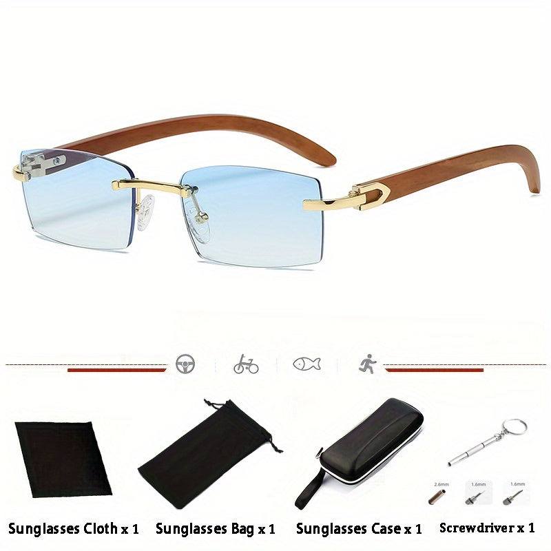 Gafas de sol rectangulares sin montura para hombre 2023, estilo retro, marco pequeño, gafas sin montura