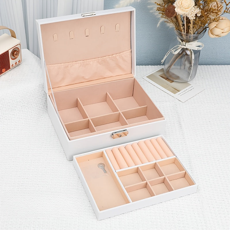 Caja de almacenamiento para joyas de lona impermeable, organizador para anillos, pendientes, collares y pulseras, para debajo de la cama