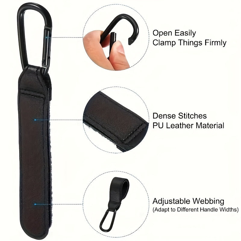 Juego de ganchos para cochecito para bolsas de pañales, compras de comestibles, correas de cochecito de imitación cuero