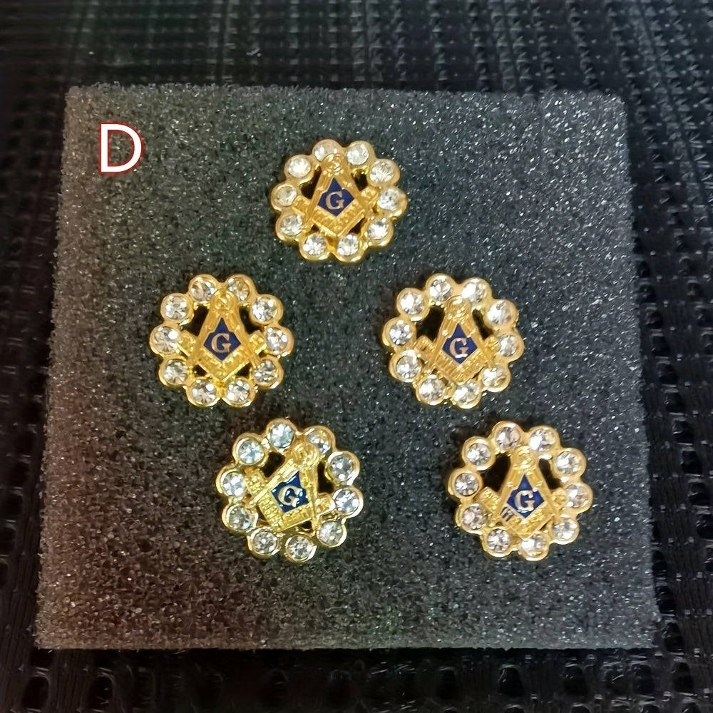 Vintage Style Masonic Brooch Set with Rhinestone Pins for Men’s Suits and Jackets