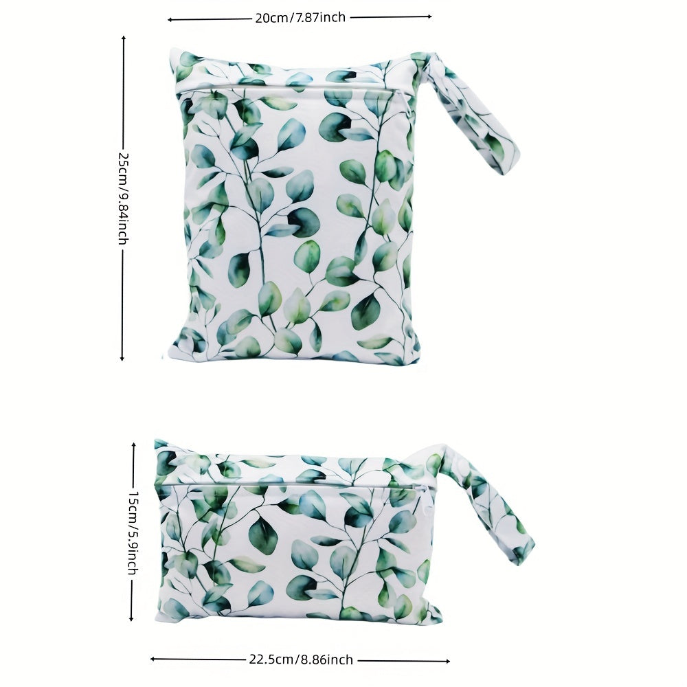 2-Pack Leaf Print Cloth Diaper Bags Soft Polyester Nappy Storage