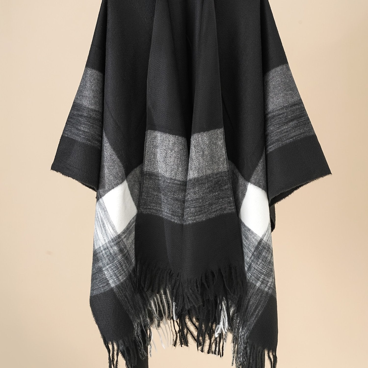 Plus-Size Open-Front Fringe Shawl Cardigan Casual Cape Sweater for Autumn Winter