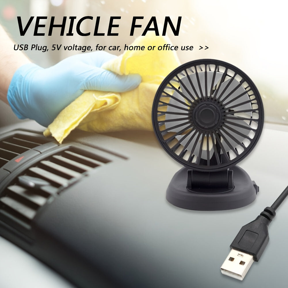 Portable Car Folding Fan with 5V USB Power Low Noise Adjustable Head Multi-Angle Rotation for RVs Trucks and Home