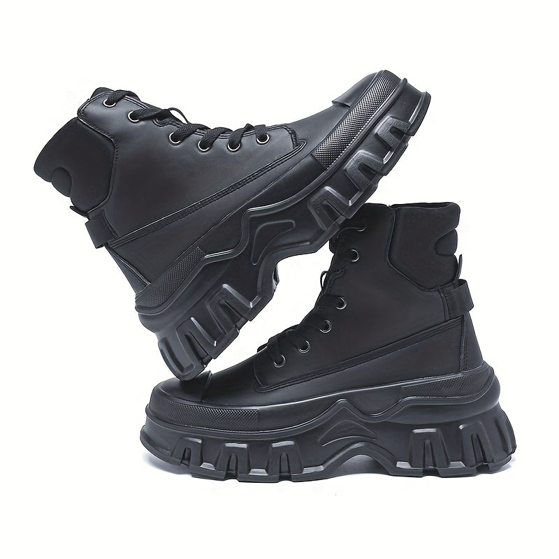 Women’s Black High-Top Lace-Up Platform Ankle Boots with EVA Sole