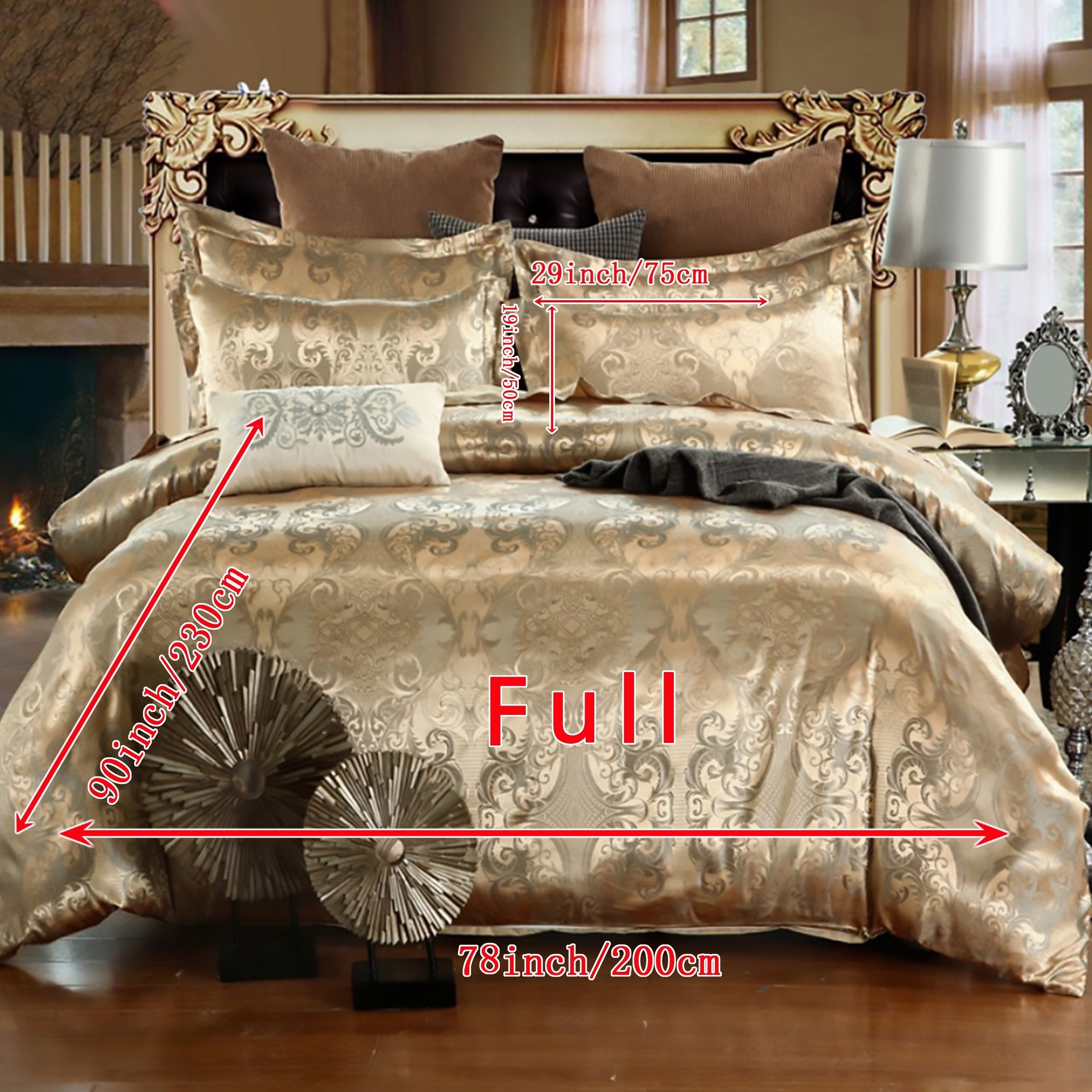 Luxurious Gold Jacquard Duvet Cover Set with Pillowcases for Bedroom or Guest Room