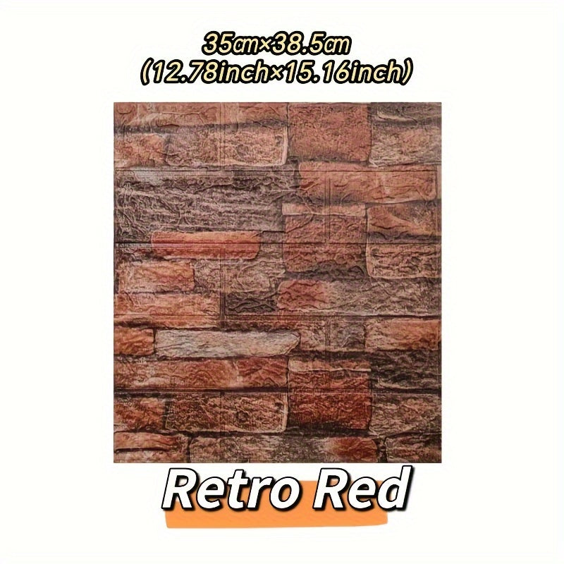 15pcs 3D Retro Brick Pattern Wall Tile Stickers Waterproof Easy to Apply for Kitchen Bathroom Living Room