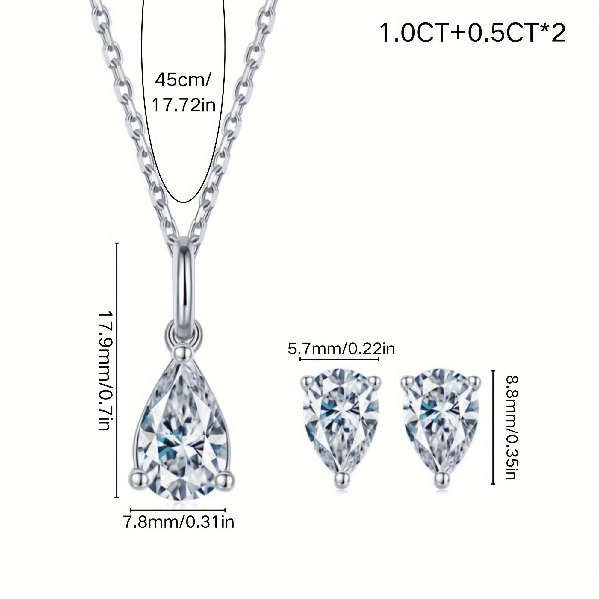 Moissanite Jewelry Set for Women 1/2 Carat Sterling Silver Necklace Earrings Wedding Gift