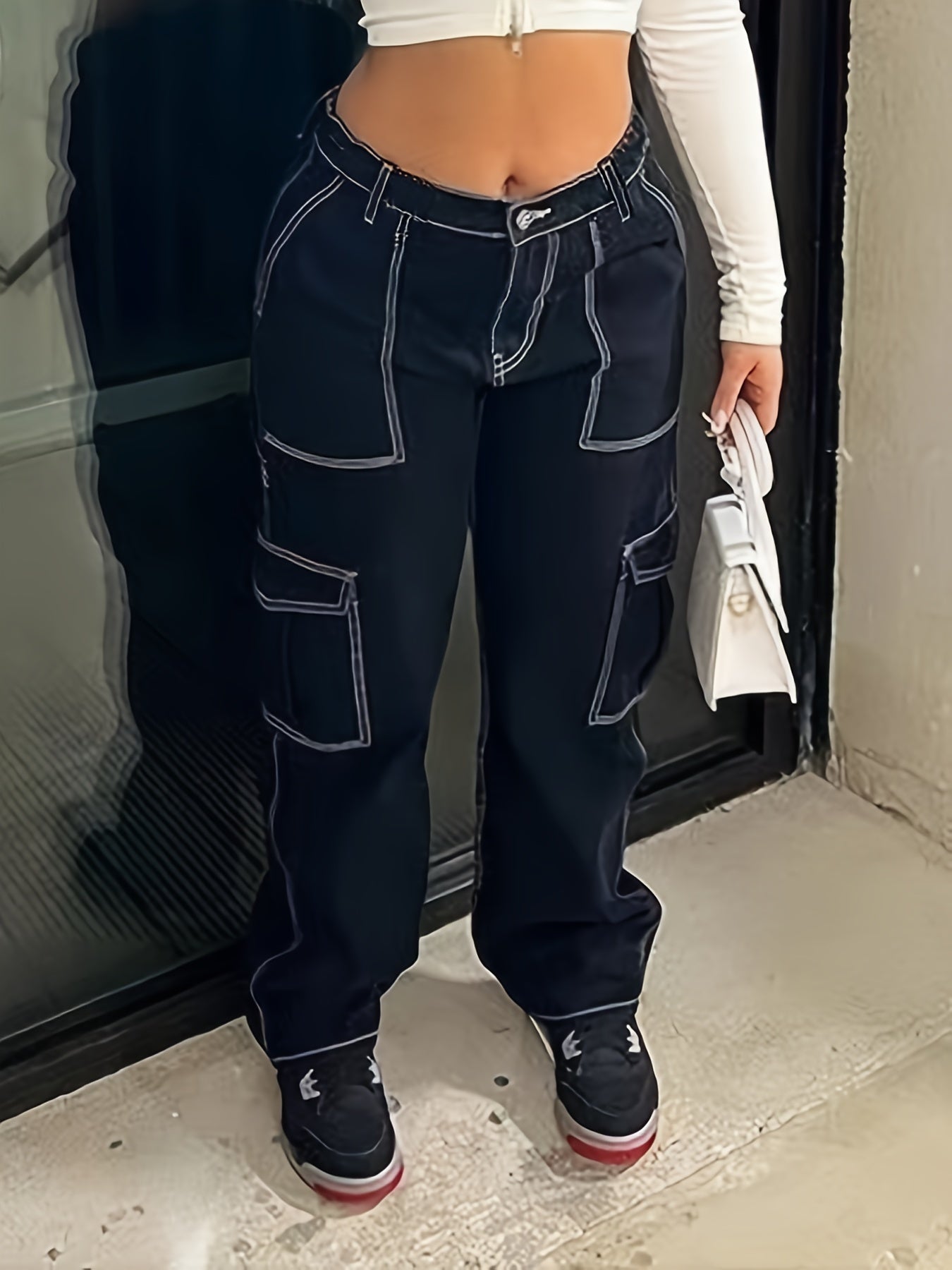 Женские брюки карго из смеси вискозы больших размеров с карманами и молнией