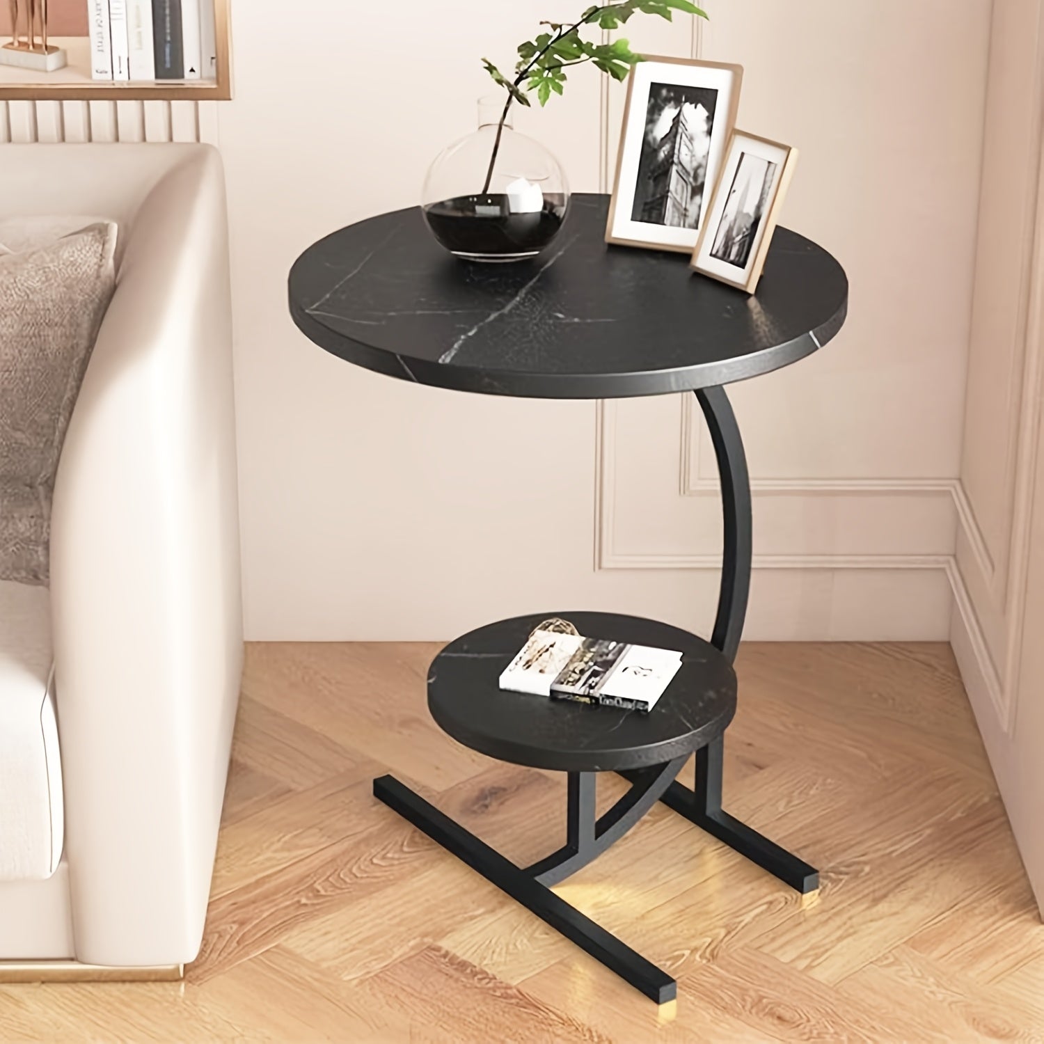 Double Layer Coffee Table with Metal Legs and Wooden Top for Living Room Bedroom or Office