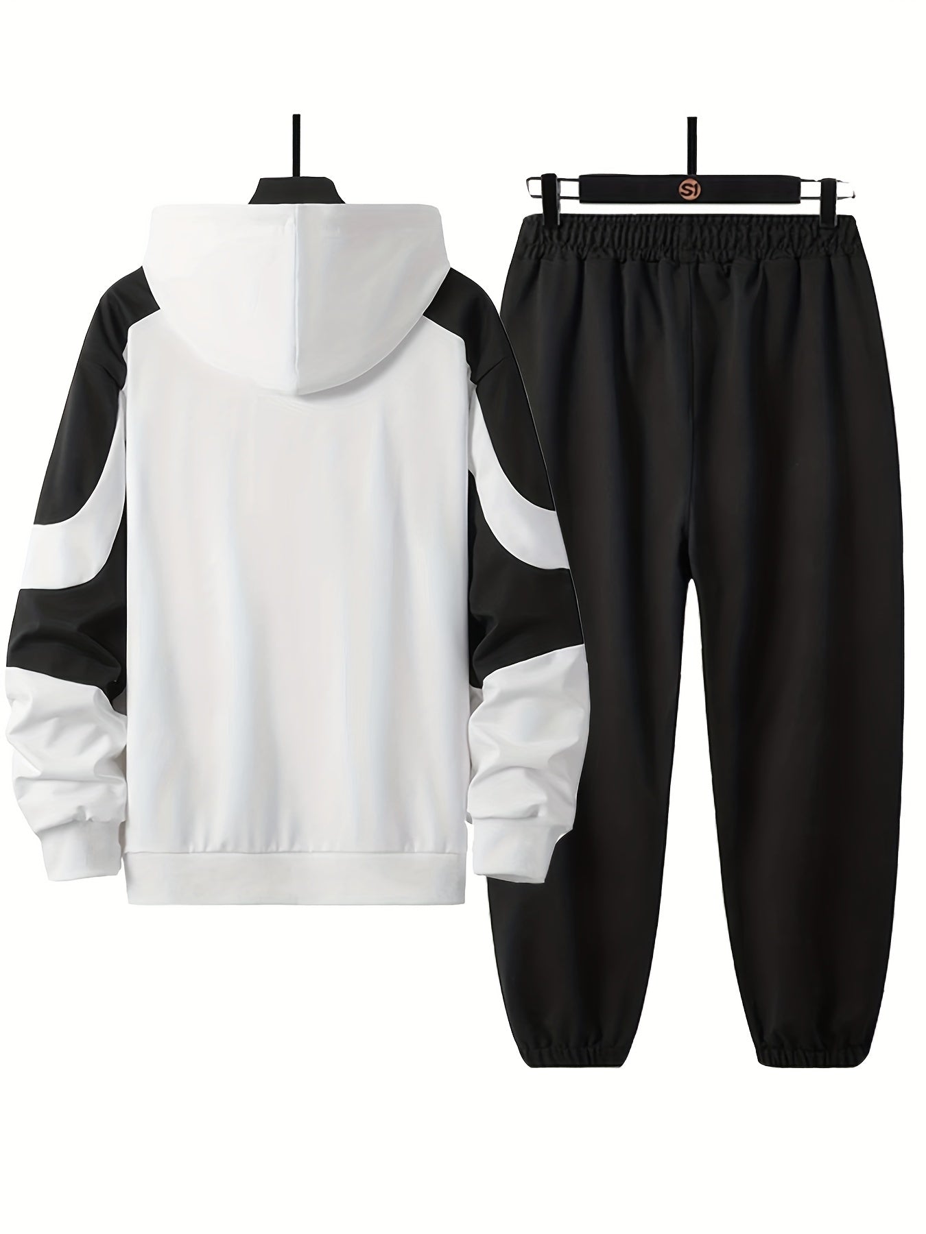 Plus Size Men's Hooded Sweatshirt and Sweatpants Set with Colorful Pattern Autumn Winter