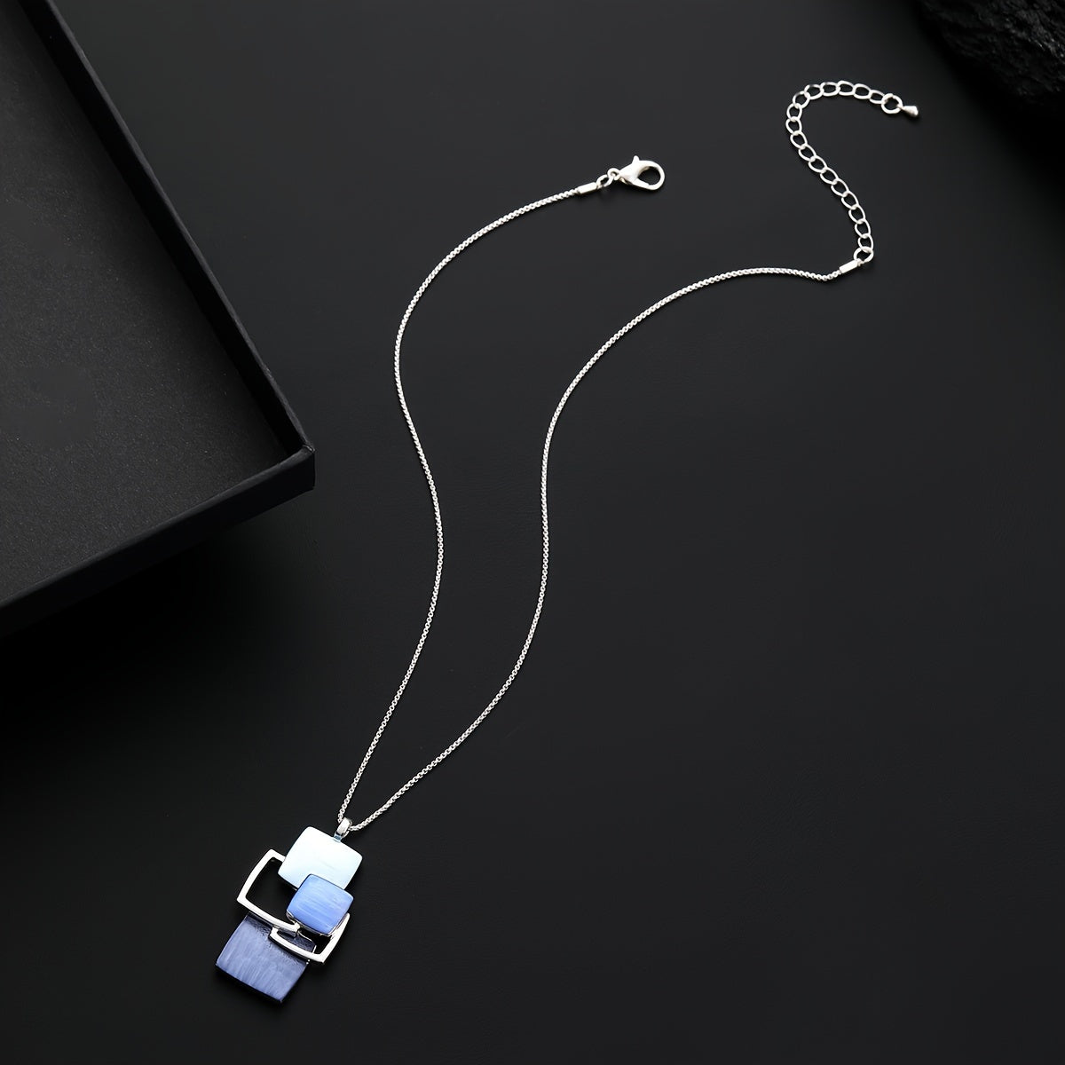 Boho-Chic Square Pendant Necklace Silver Plated Wedding Jewelry for Women