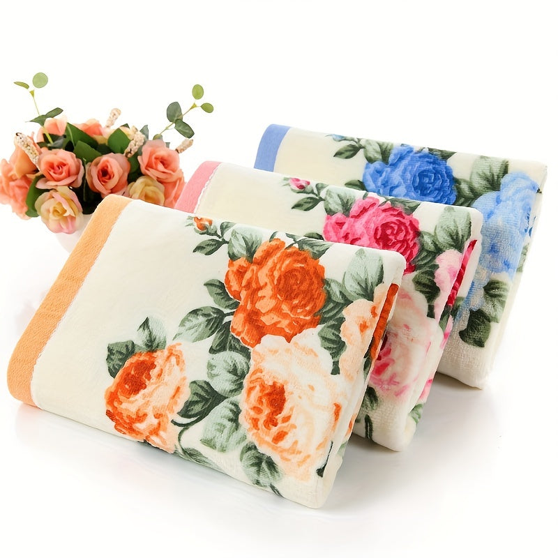 Cotton Flower Pattern Bath Towel Quick-Dry Hand and Bath Towel for Home Bathroom