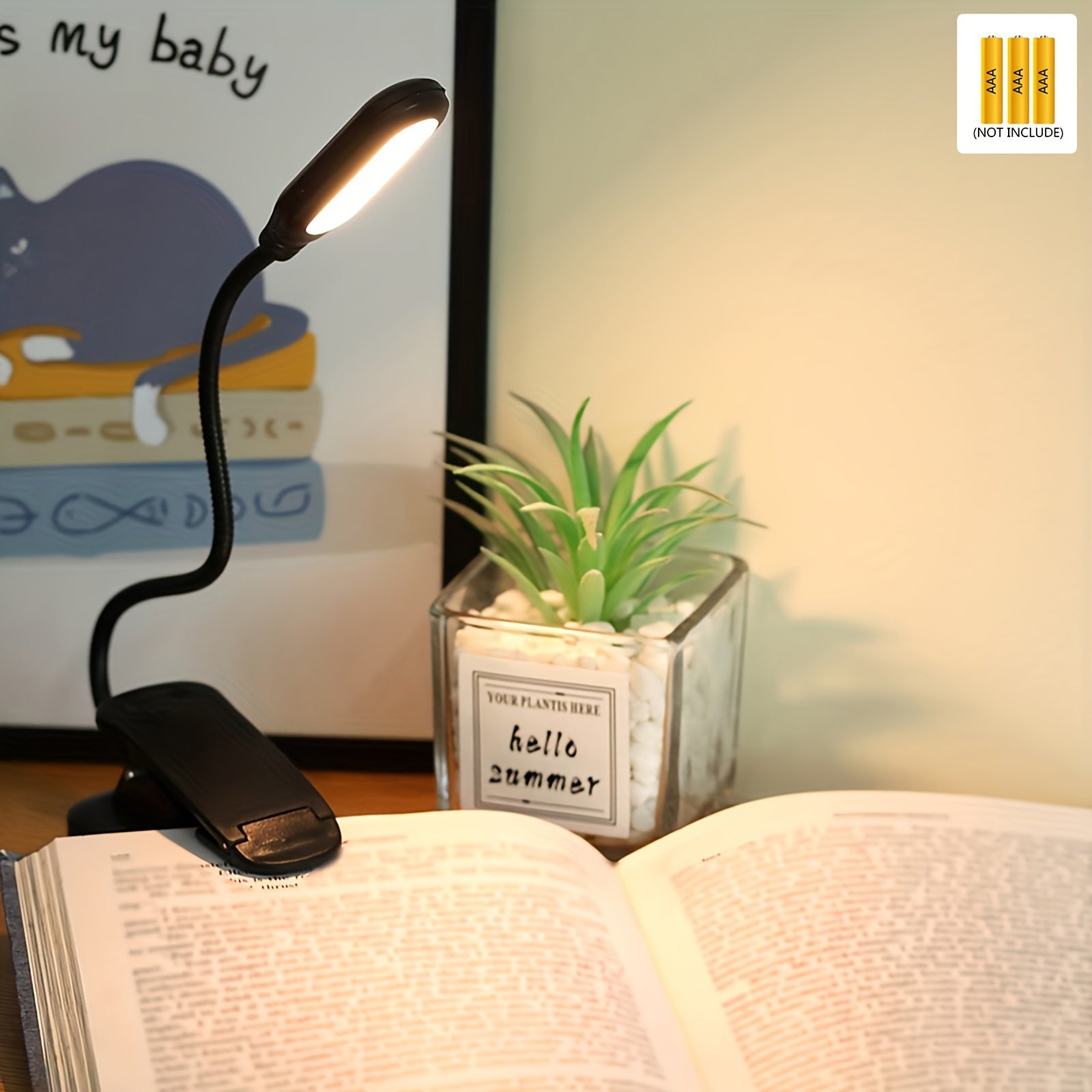 Portable Space-Themed Book Light with Adjustable Arm and Uplight for Bedside