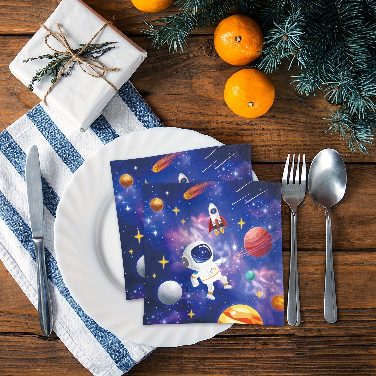 20pcs Disposable Space Party Napkins Rocket Ship Theme for Birthdays Weddings