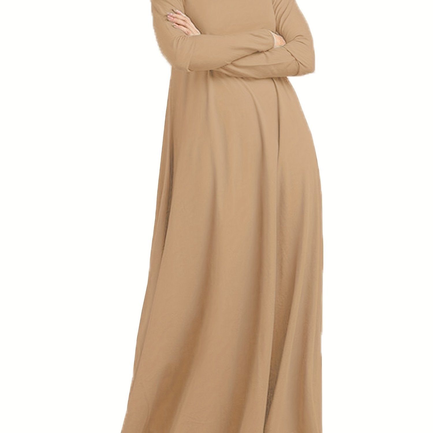 Long Sleeve Solid Color Ramadan Kaftan Dress with Turtle Neck Maxi Length Women’s Clothing