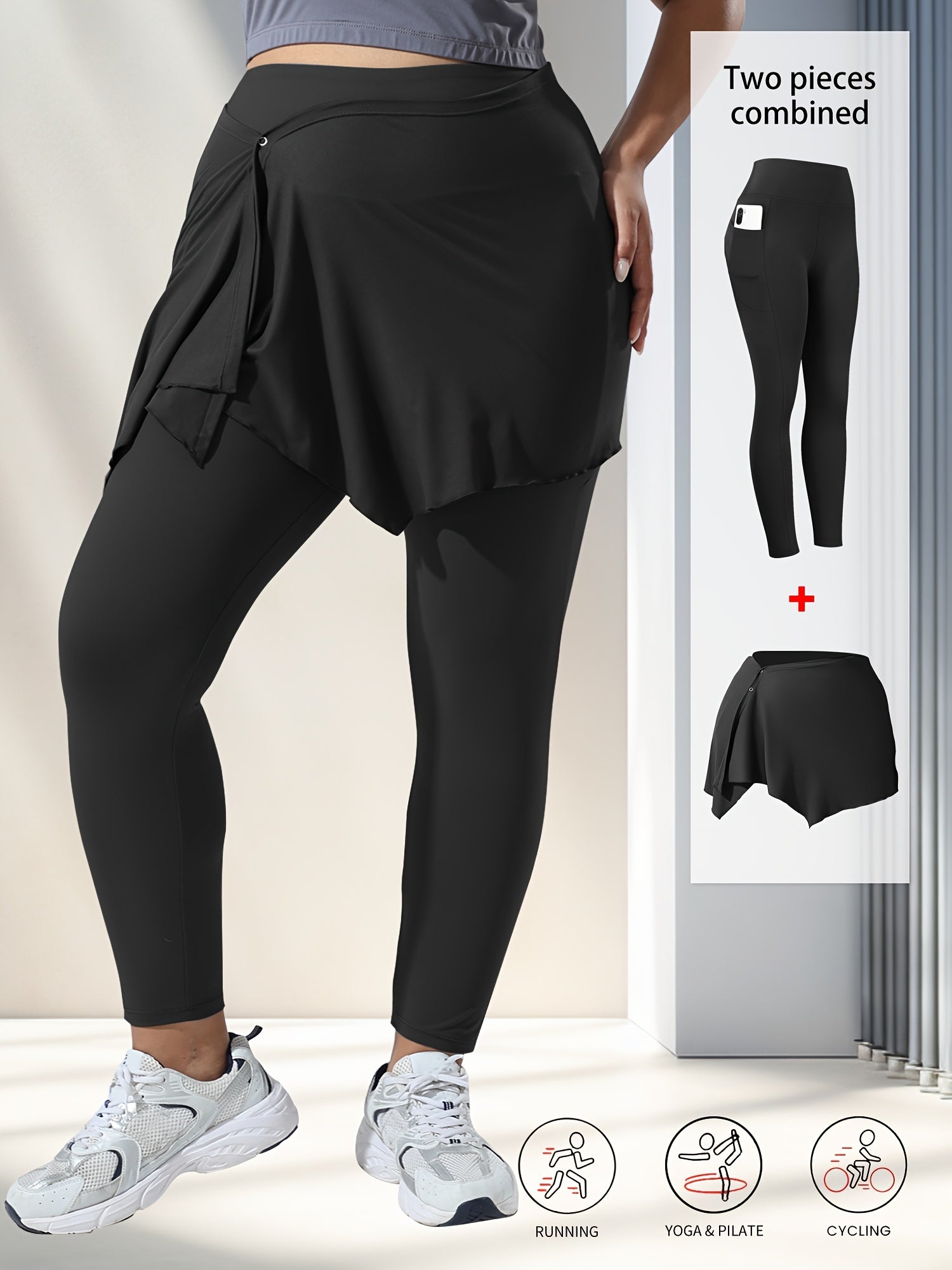 Conjunto de leggings de talle alto y falda irregular de talla grande para yoga y deportes