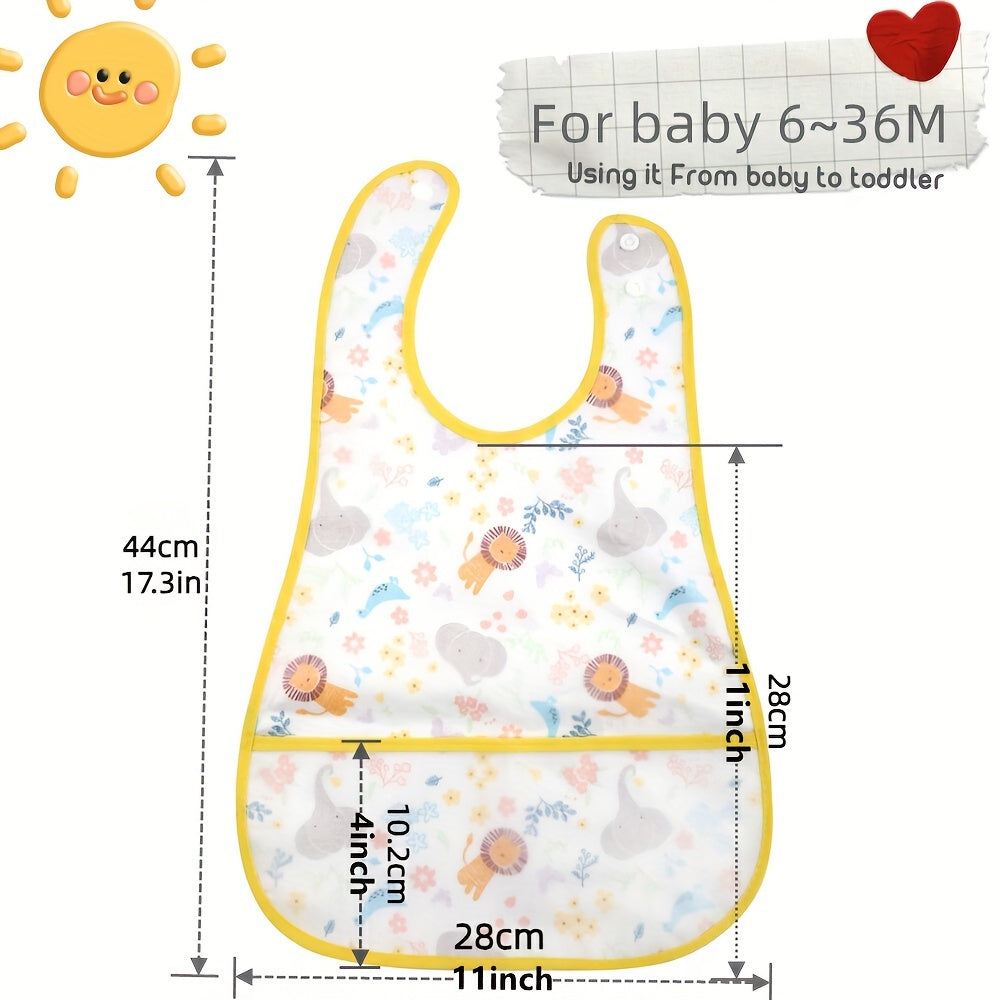 Waterproof Baby Bib with Double Layers Large Storage Pocket Snap Buttons Machine Washable Soft Durable