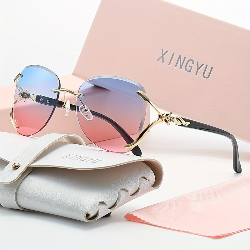Women Rimless Chic Fox Head Sunglasses Gradient Lenses Metal Frame for Driving Outdoor