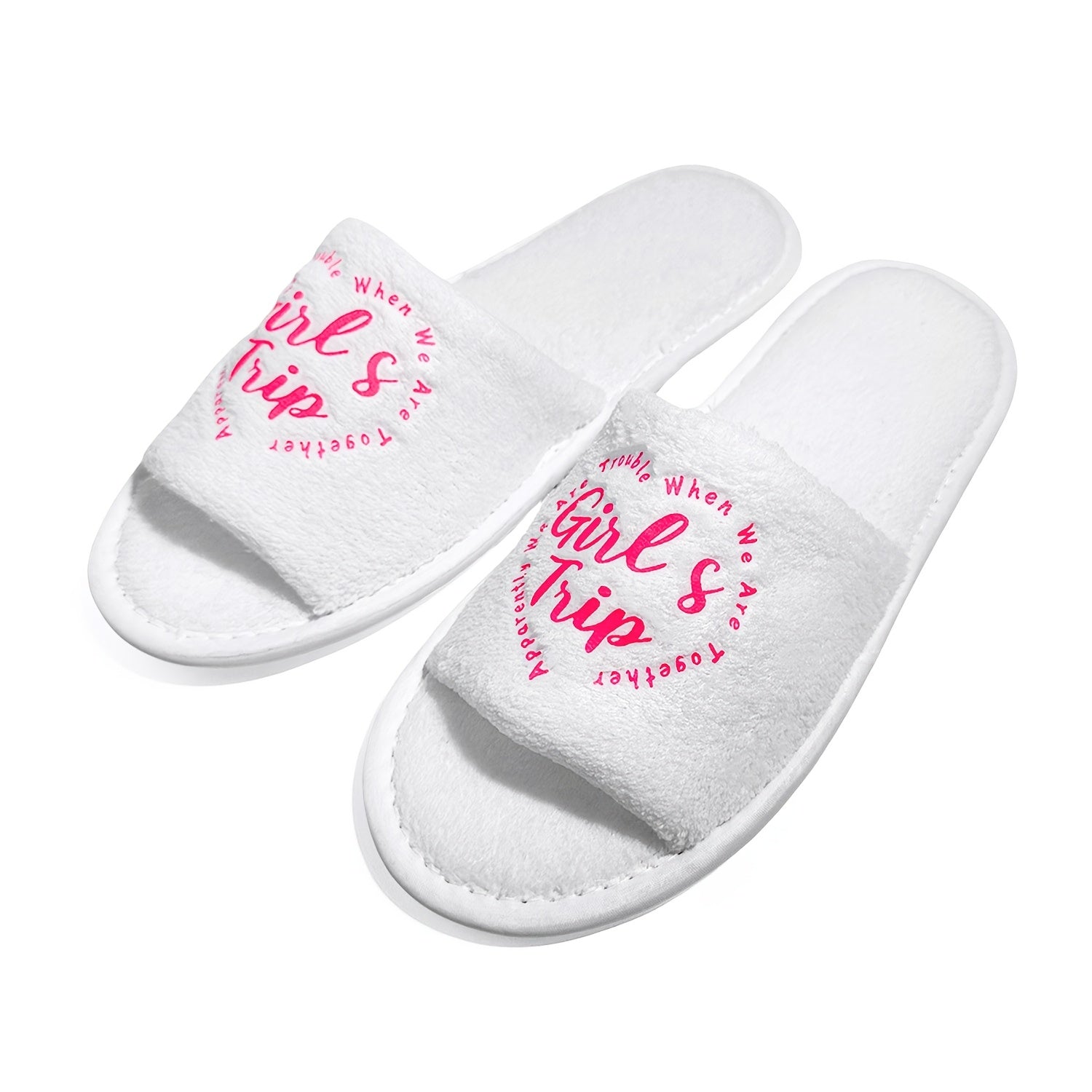 Women’s Printed Open-Toe Slippers with Soft EVA Sole White Fabric Indoor Shoes