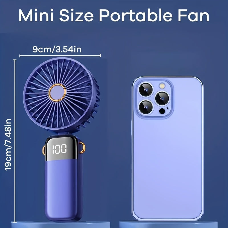 Mini USB Rechargeable Handheld Fan with 5 Speed Settings and Digital Display