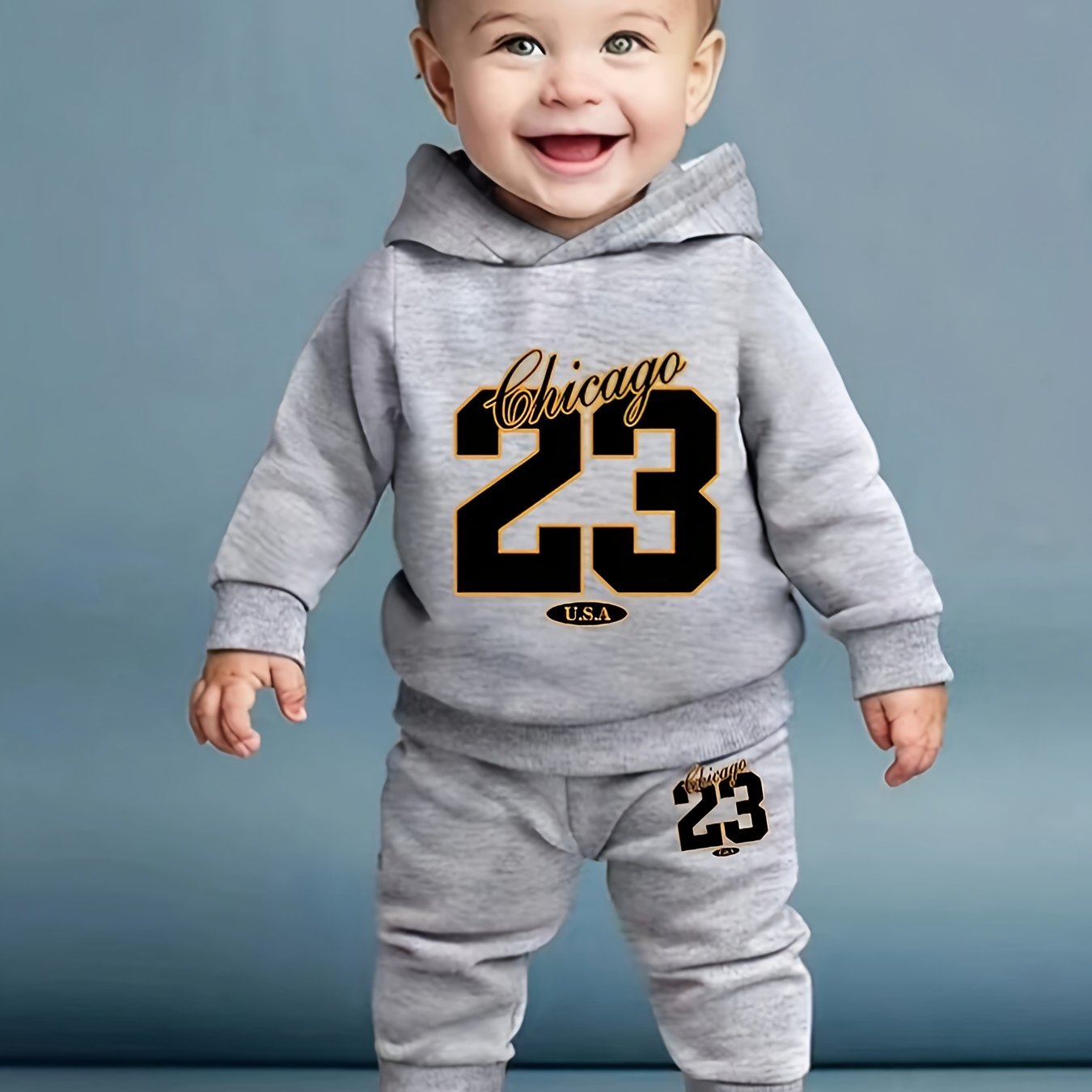 Baby Boy Hoodie Set with Chicago 23 Print Long Sleeve Sweatshirt and Pants for Fall Winter Outdoor Play