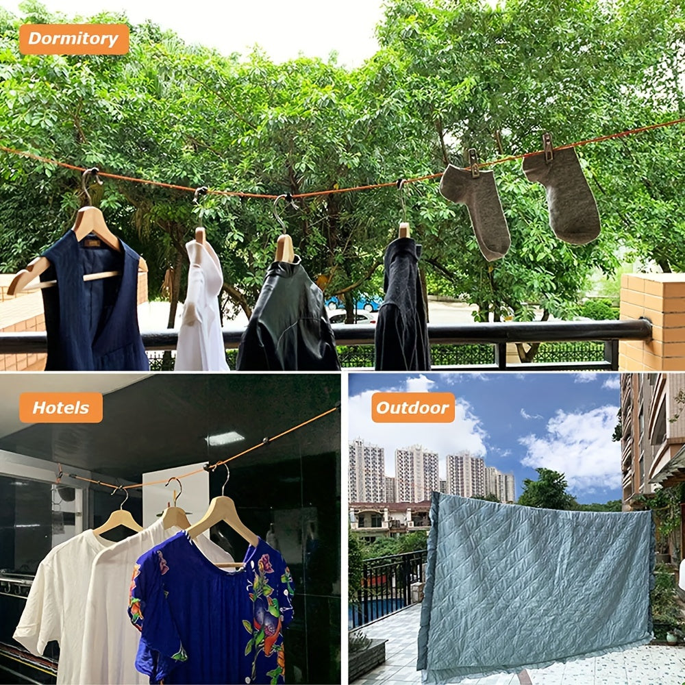 Nylon Retractable Clothesline 10m Portable Indoor Outdoor Drying Rack No Drilling