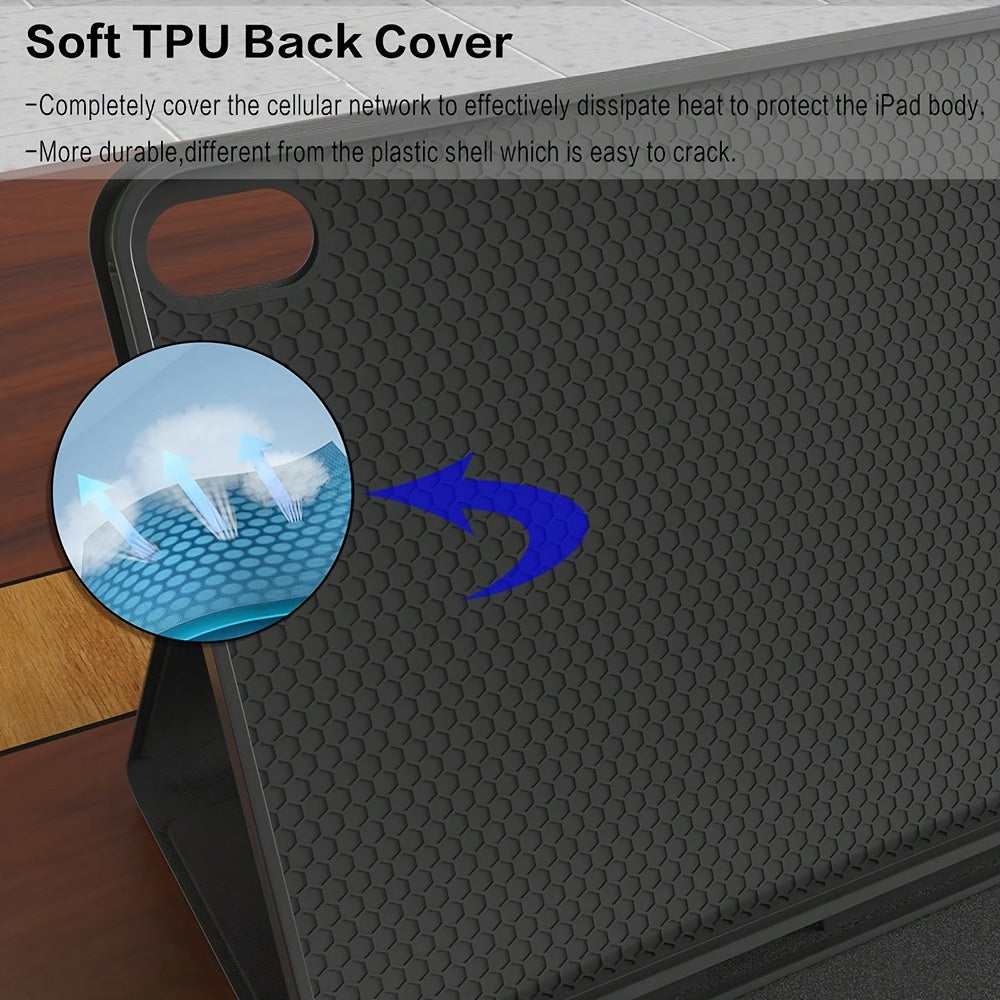 10th Gen iPad PU Leather Case with Wireless Keyboard Pen Holder Sleep Wake Stand Type-C Charging Black