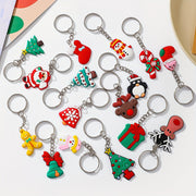 Christmas Keychain Set 46 Pieces PVC Cartoon Characters Santa Snowman Tree Car Key Rings
