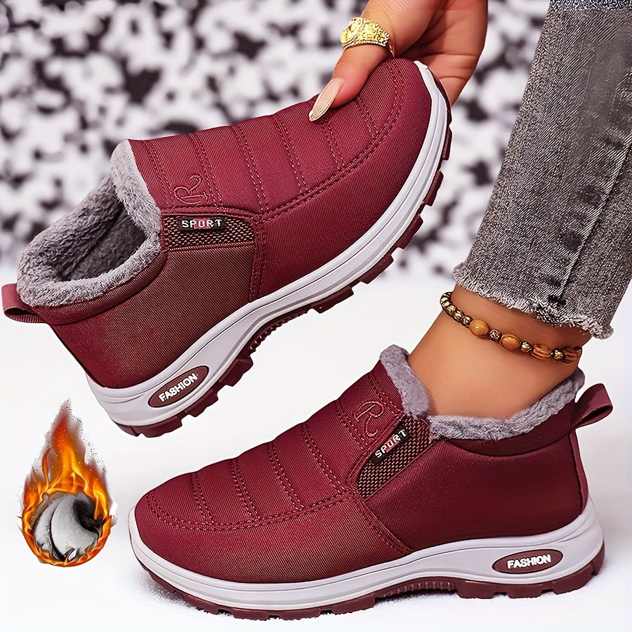 Women Cozy Slip-On Flats Soft Plush Lining Non-Slip PVC Indoor Outdoor Burgundy