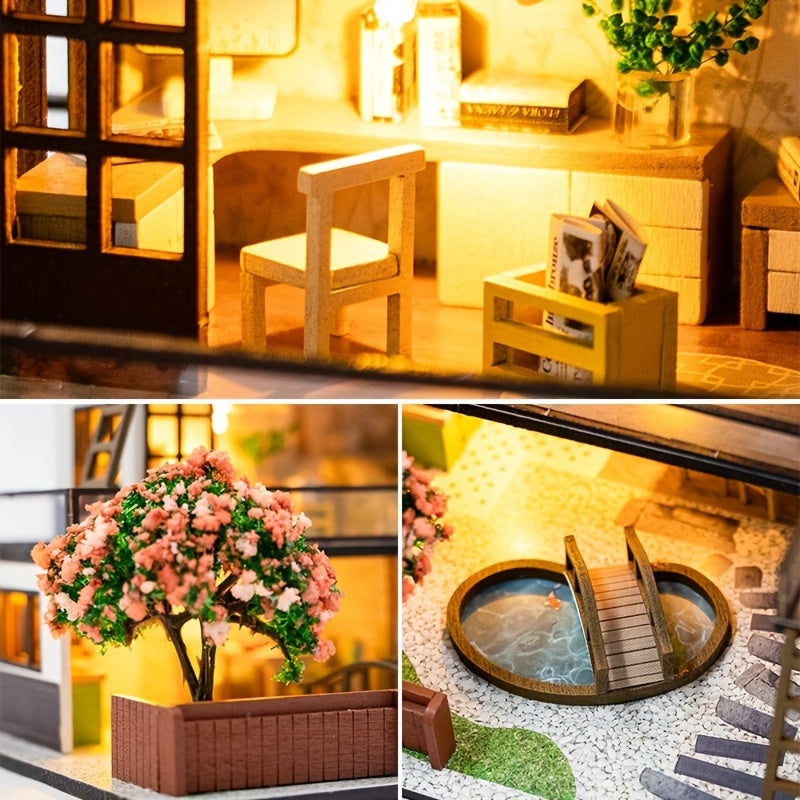 Kit de casa de muñecas en miniatura con luces LED y muebles para adolescentes y adultos