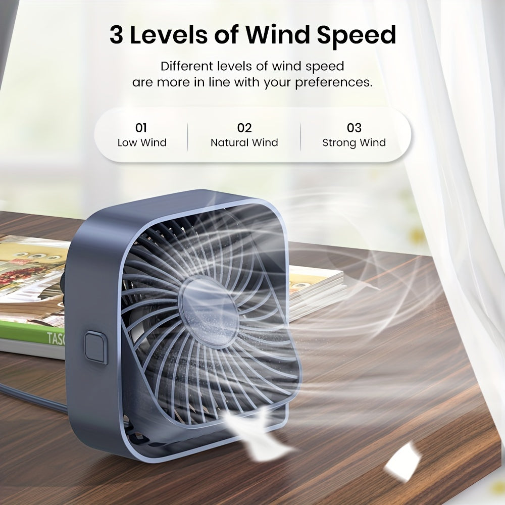 Portable USB Desk Fan with 3 Speeds Silent 360° Operation