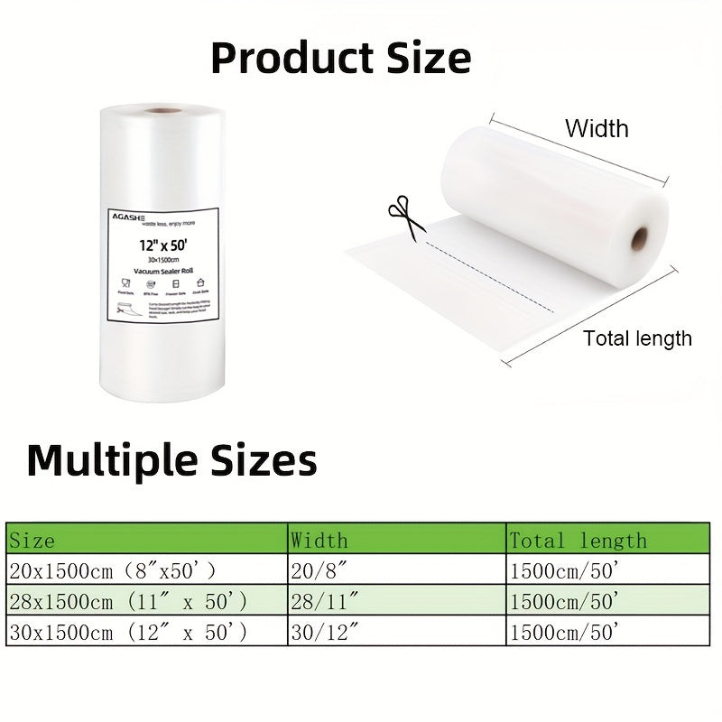 15m Vacuum Sealer Bag Roll Odor-Resistant Food Storage 12in x 50yd Easy-to-Cut