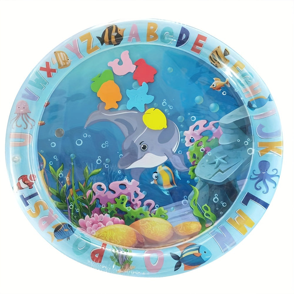 Inflatable Baby Playmat for Tummy Time and Water Play, Round Dolphin Design