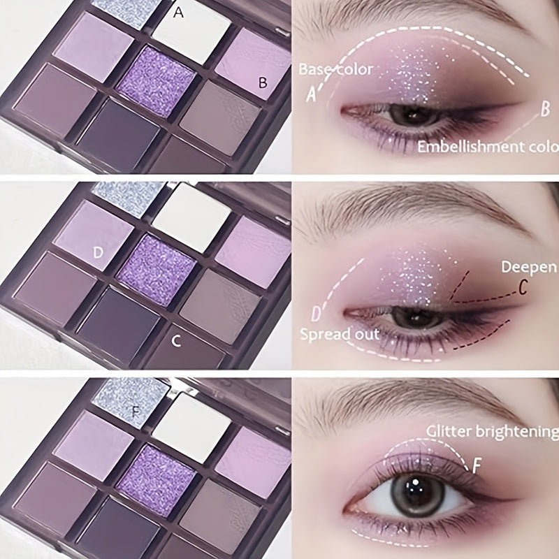 Paleta de sombras de ojos con purpurina para mujer, color púrpura y rosa, horneada, de larga duración, a prueba de agua