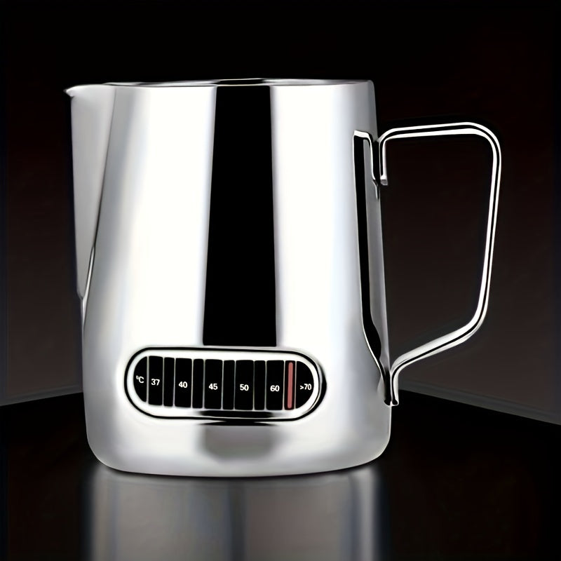 Stainless Steel Milk Frothing Pitcher with Temperature Display and Pour Spout for Latte Art