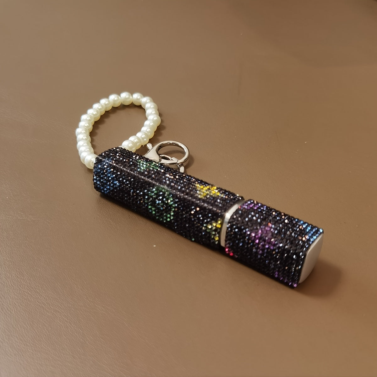 Llavero atomizador de perfume de 10ml con piedras de imitación y perlas falsas, recargable, bomba de aroma de viaje para mujeres