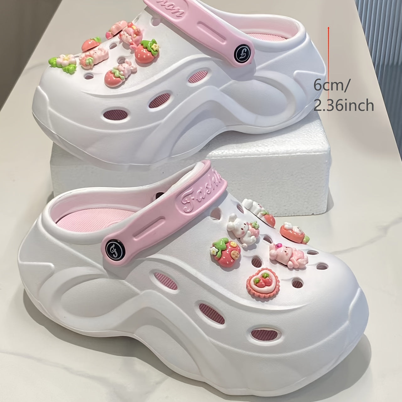 Women's EVA Hole Shoes with Pink Bunny Heel Sunflower Accessories