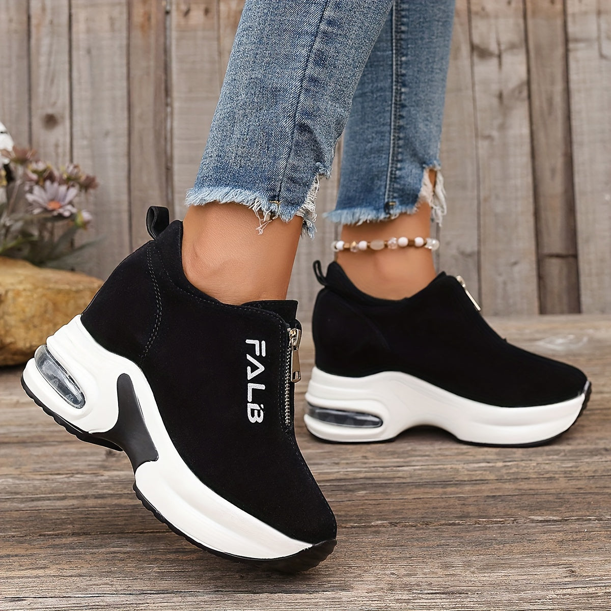 Casual Loafers for Women with Height-Boosting Air Cushions Flannel Low Top All-Season