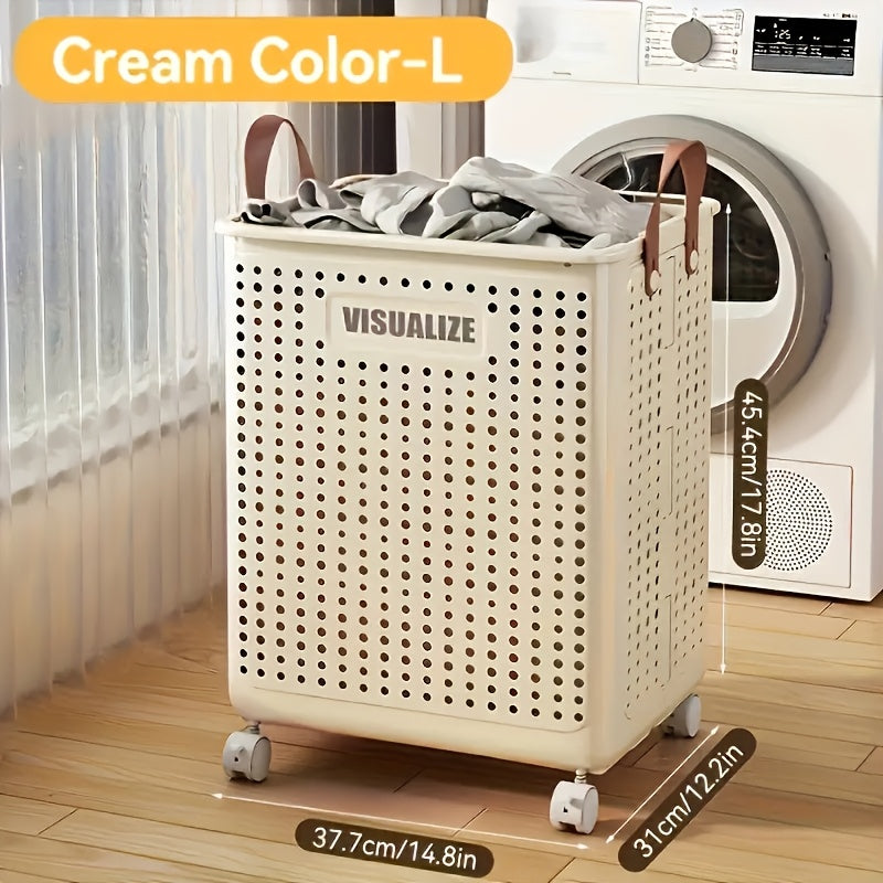 cesta de lavandería de cerámica blanca con ruedas de gran capacidad ventilada portátil