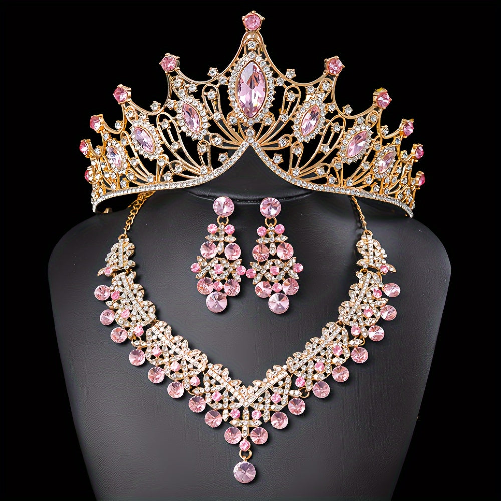 Bridal Jewelry Set Necklace Earrings Tiara Rhinestone Wedding Accessories
