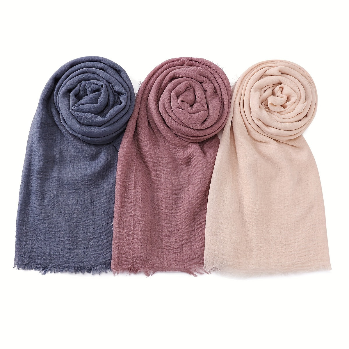3 ta minimalistik pufli pleatli hijablar to'liq ranglar nafas oladigan kundalik sharflar