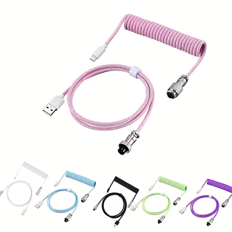 Coiled USB C Mechanical Keyboard Cable with Aviator Connector for Gaming Keyboards