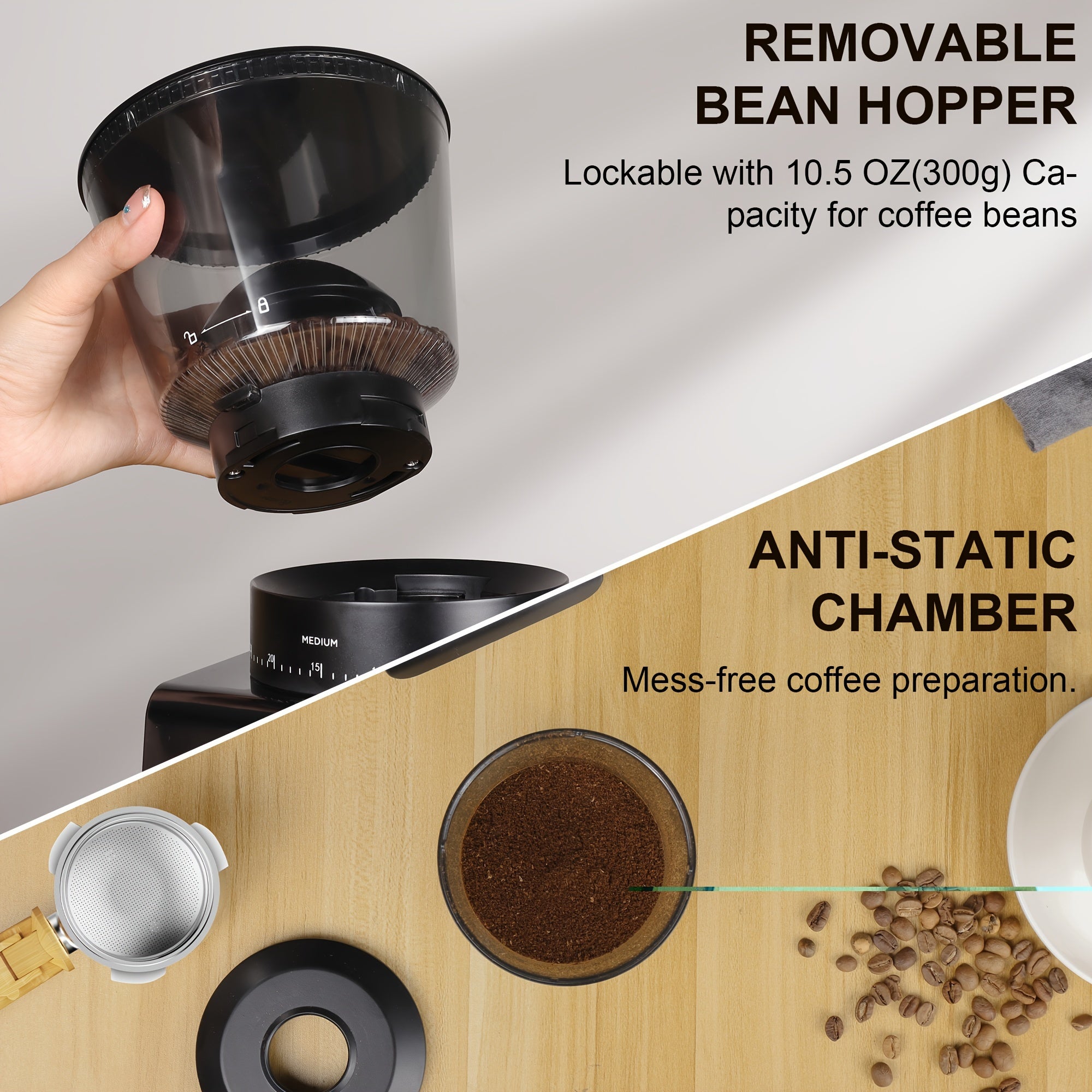 Conical Burr Electric Coffee Grinder with 30 Precision Settings Food Grade Plastic 220-240V