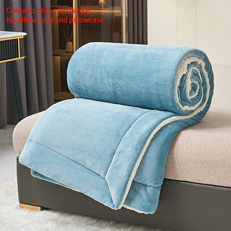 Light Blue Double Layer Blanket Made of Milk Fleece and Lamb Fleece for Cozy Relaxing