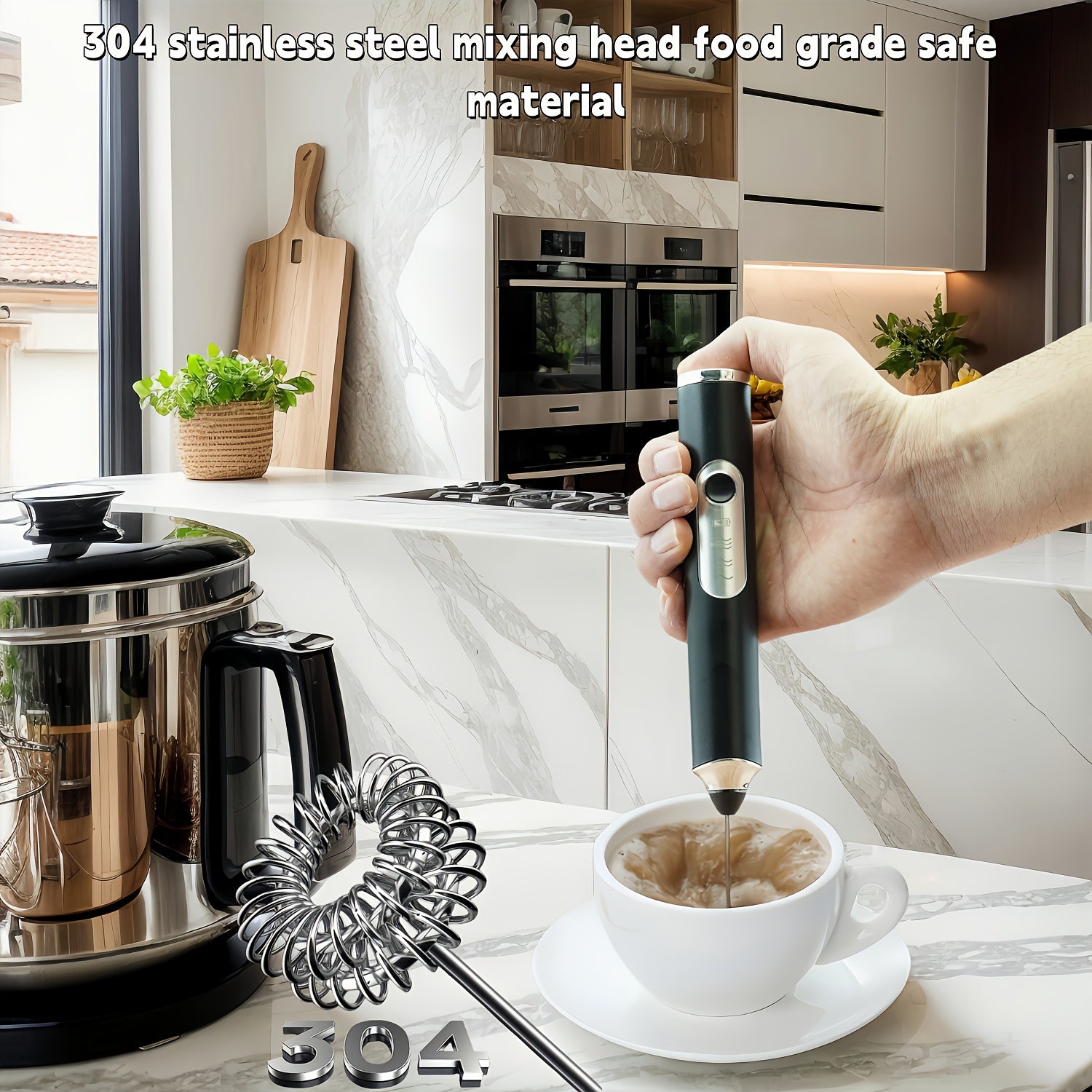 Espumador de leche inalámbrico, batidora eléctrica portátil, mini, de 3 velocidades, recargable, de acero inoxidable
